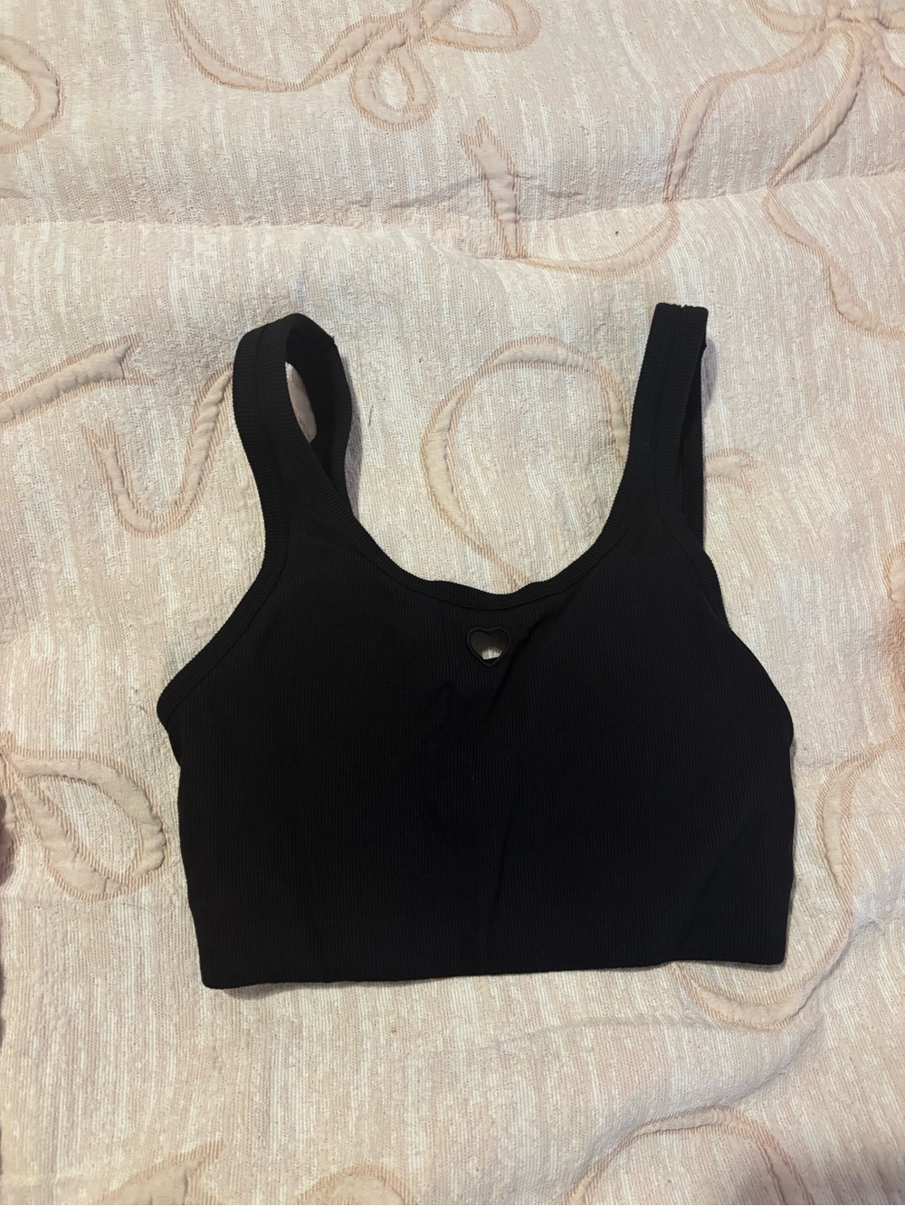 Black Ribbed Scoop Neck Sports Bra with Heart cut out Lululemon